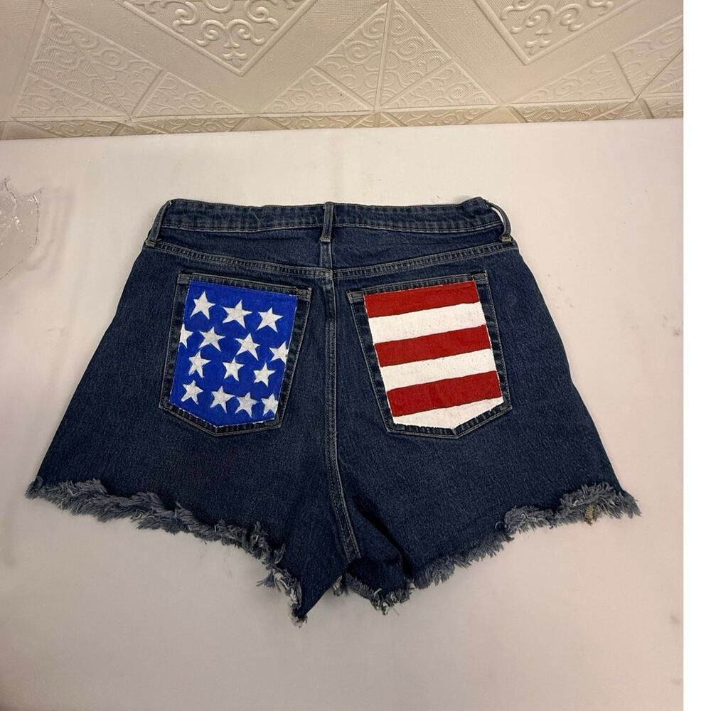 SKU3153 Free Assembly Women Size 12 Denim Shorts USA Stars Stripes Back Pockets